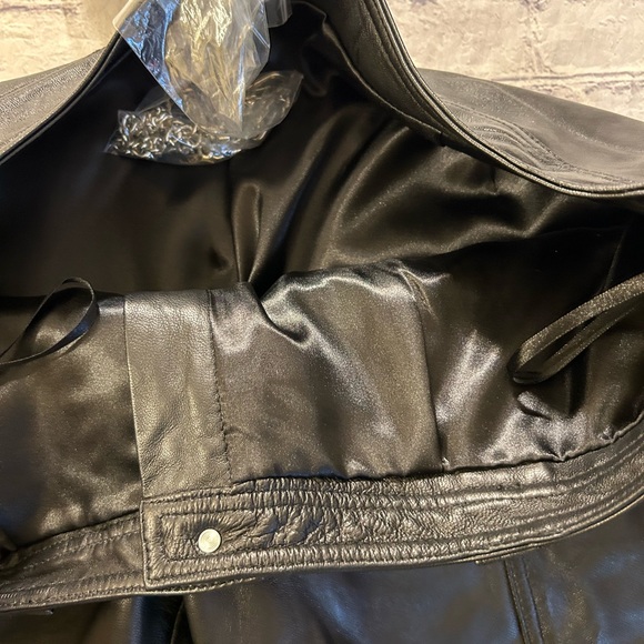 BRADLEY BRADLEY BAYOU BLACK LEATHER WOMAN PANTS WITH SILVER TONE CHAINS 20W - Picture 11 of 13